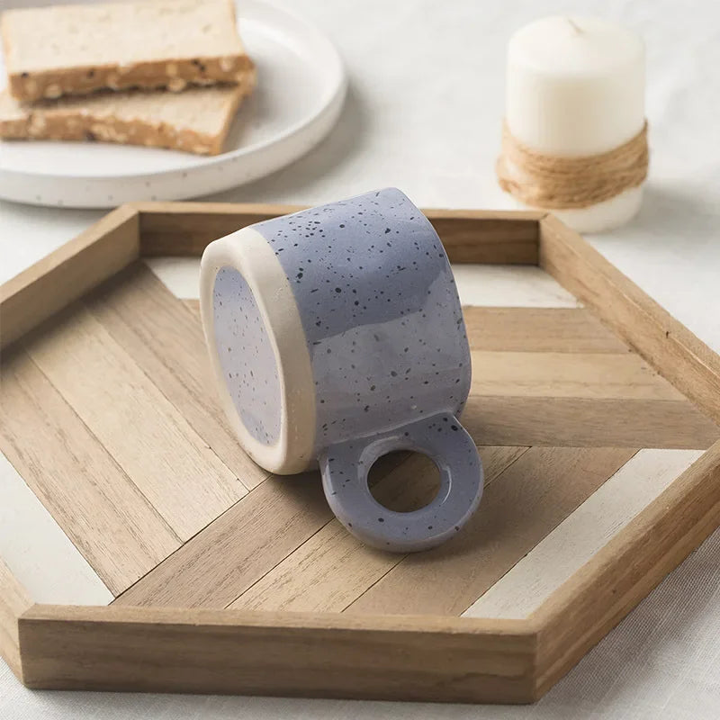 Ceramic Mug Ring Handle Irregular Modern Print Porcelain InsStyle coffee Mug