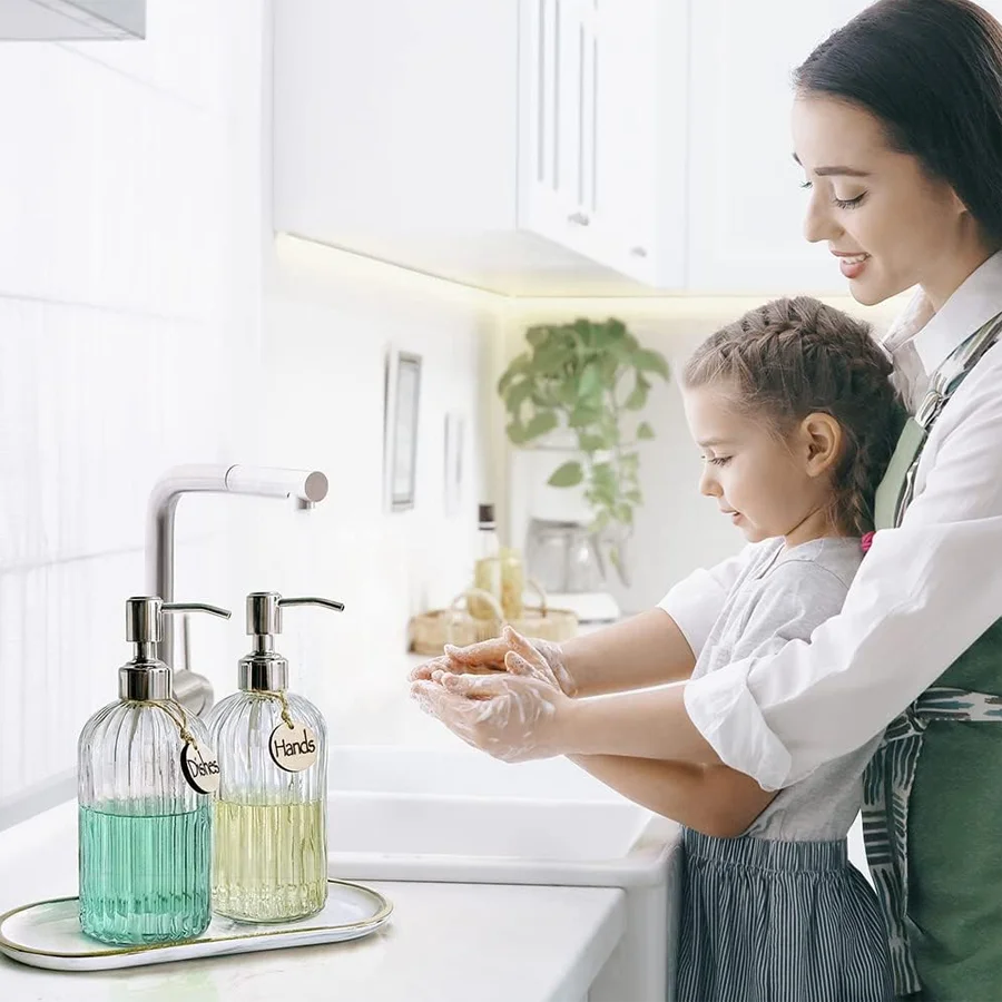 1pcs 400ml Glass Soap Dispenser Refillable Hand Soap Dispenser Premium Bathroom Soap Dispenser
