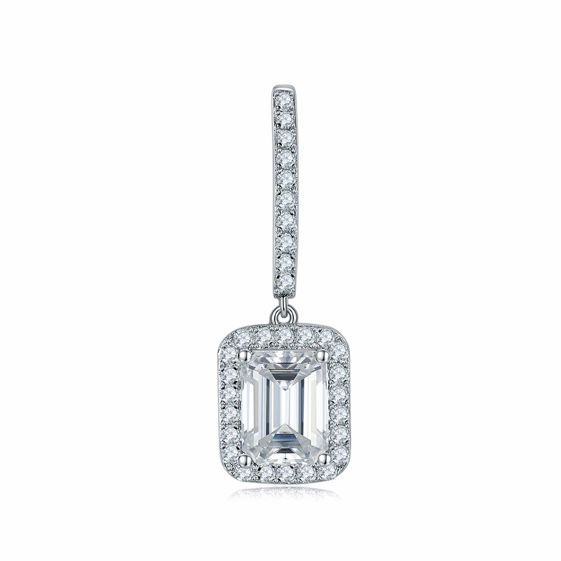 Emerald Cut Round Moissanite Earrings