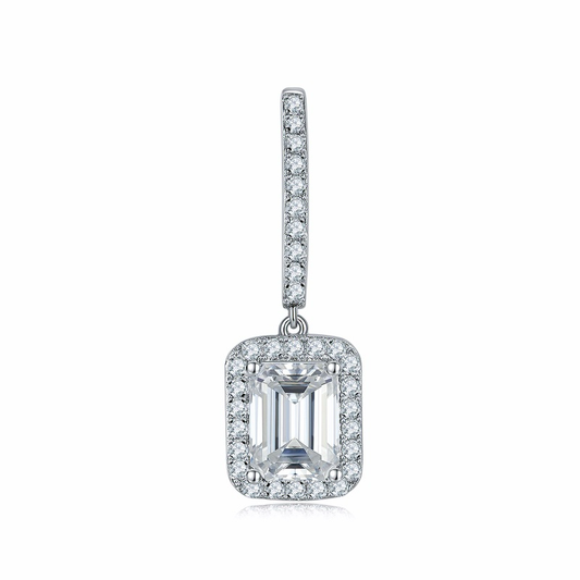 Emerald Cut Round Moissanite Earrings