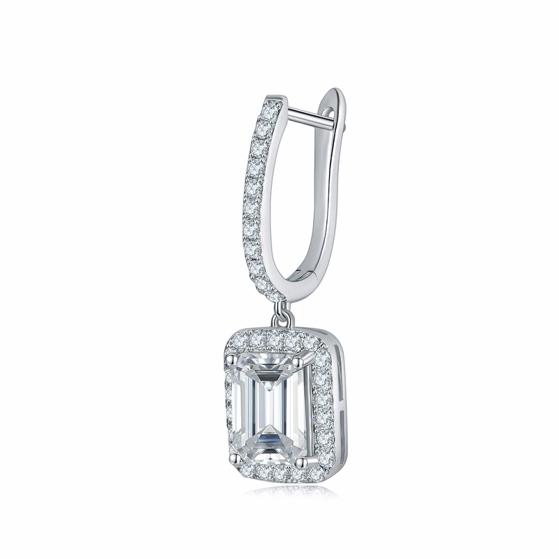 Emerald Cut Round Moissanite Earrings