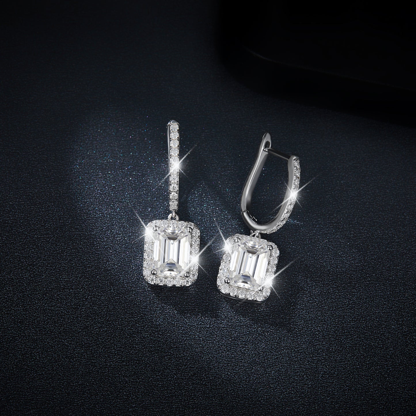 Emerald Cut Round Moissanite Earrings