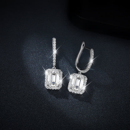 Emerald Cut Round Moissanite Earrings