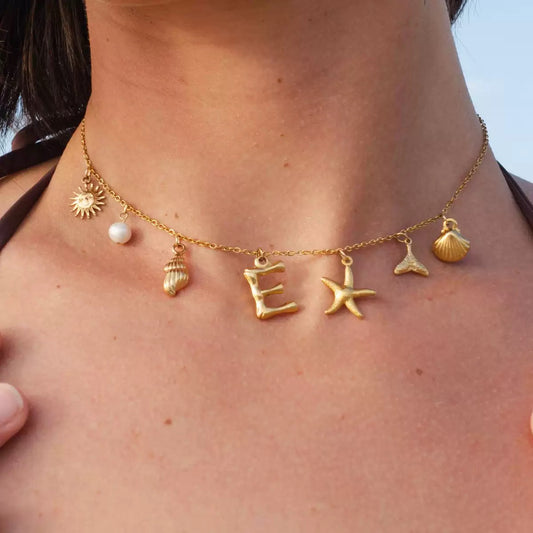 Charm Gold Color A-Z Pendant Alphabet Choker Necklace Women