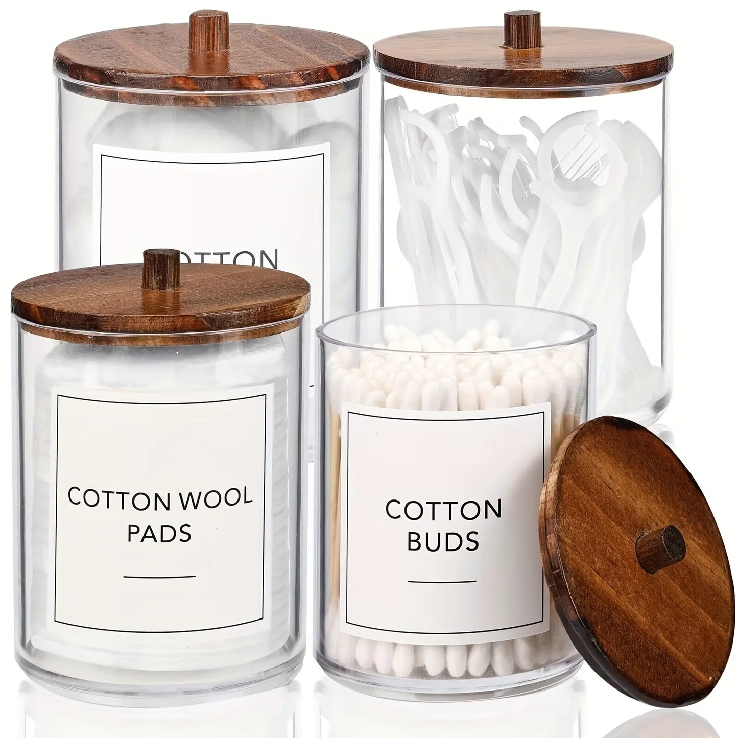 4 Pack Qtip Holder Dispenser Clear Plastic Apothecary Jar Containers Storage Box