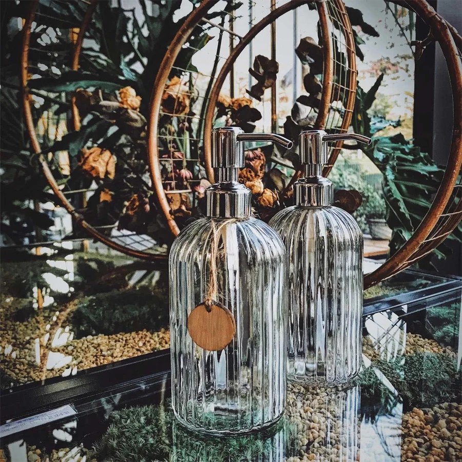 1pcs 400ml Glass Soap Dispenser Refillable Hand Soap Dispenser Premium Bathroom Soap Dispenser