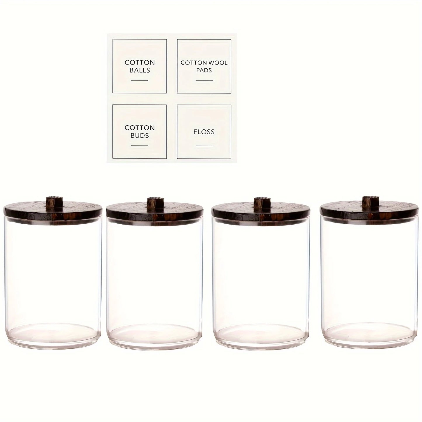 4 Pack Qtip Holder Dispenser Clear Plastic Apothecary Jar Containers Storage Box