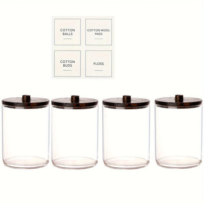 4 Pack Qtip Holder Dispenser Clear Plastic Apothecary Jar Containers Storage Box