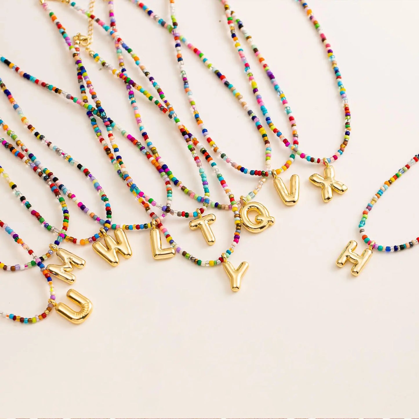 Colorful Rice Bead Initial Letter Necklaces for Women Bubbles 26 Letters Handmade Beads Choker Bohemian Necklace