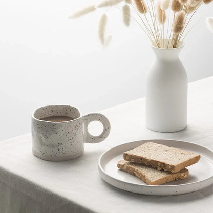 Ceramic Mug Ring Handle Irregular Modern Print Porcelain InsStyle coffee Mug