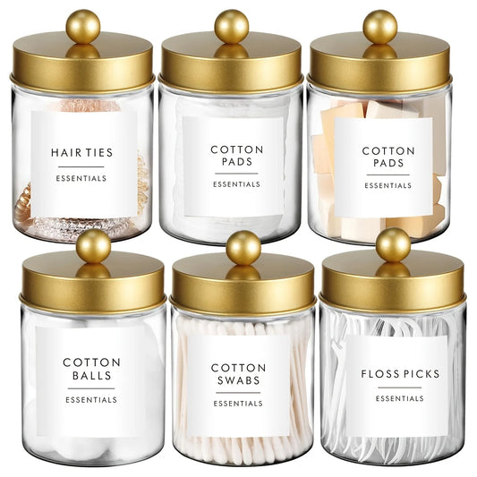 Plastic Apothecary Jar Containers for Vanity Makeup Countertop Organizer Storage Bathroom Canister