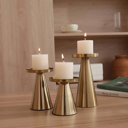 3pcs Copper-Plated Candlestick Set Tea Candle Light Candle Holder