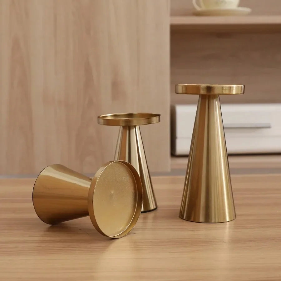 3pcs Copper-Plated Candlestick Set Tea Candle Light Candle Holder