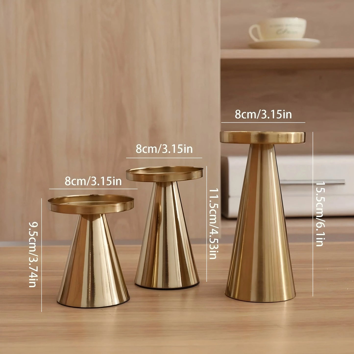 3pcs Copper-Plated Candlestick Set Tea Candle Light Candle Holder