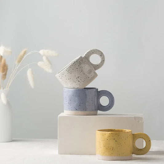 Ceramic Mug Ring Handle Irregular Modern Print Porcelain InsStyle coffee Mug