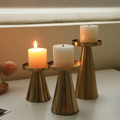 3pcs Copper-Plated Candlestick Set Tea Candle Light Candle Holder