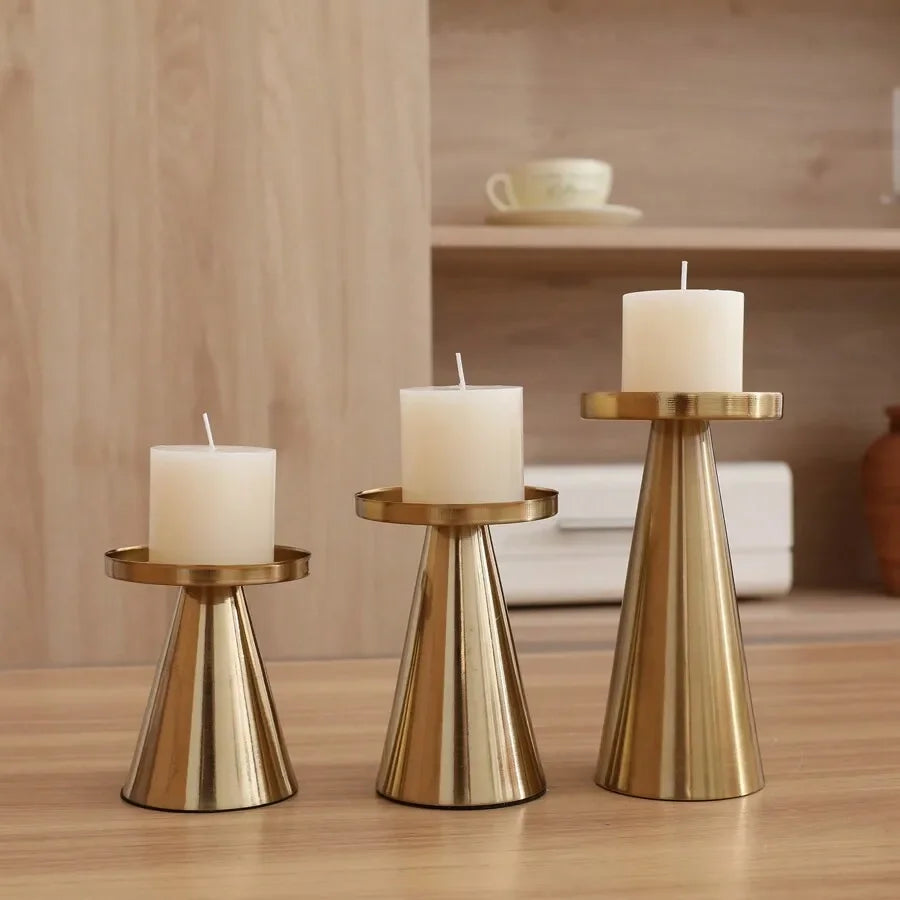 3pcs Copper-Plated Candlestick Set Tea Candle Light Candle Holder