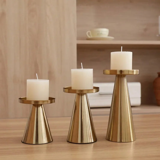 3pcs Copper-Plated Candlestick Set Tea Candle Light Candle Holder