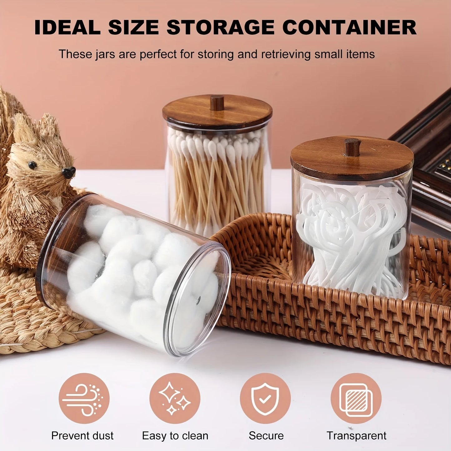 4 Pack Qtip Holder Dispenser Clear Plastic Apothecary Jar Containers Storage Box